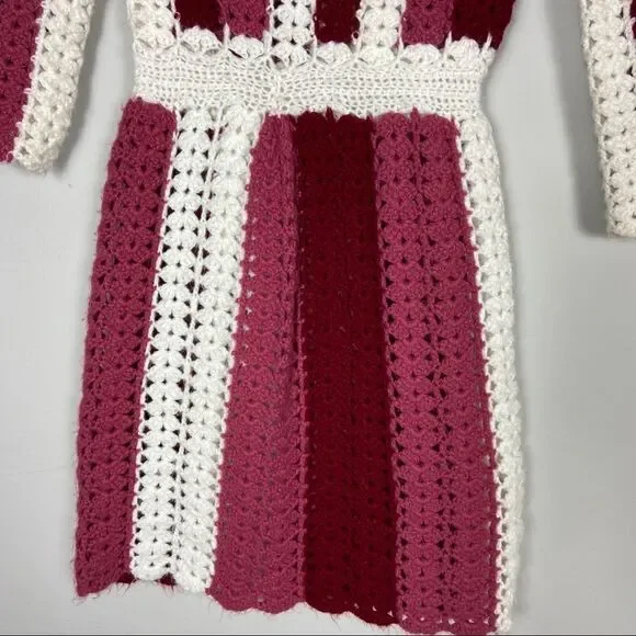 VINTAGE striped crochet mini sweater dress long sleeve - Picture 7 of 7